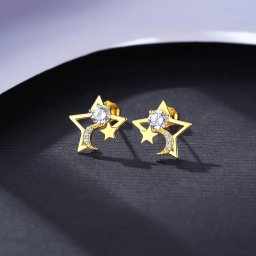 ピアス 両耳用 キュービックジルコニア ホワイト シルバー925 イエローゴールド スタッド 可愛い かわいい モチーフ 星 スター ce20112306