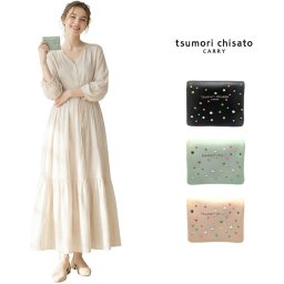 tsumorichisatoCARRY キラキラ石 二つ折り財布 折り財布 財布 さいふ サイフ ウォレット 日本製 羊革 本革 レディース 母の日 ギフト プレゼント ブラック 57960