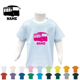 バス  名入れTシャツ/ベビー服、キッズ服、お名前、子供服、キッズウェア、こども服、入園、入学、新学期、幼稚園、保育園、小学校、、夏服【ネコポス発送可】【cf_bst】乗り物　車　はたらく　趣味
