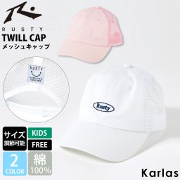 帽子 キッズ メッシュ ツイルキャップ RUSTY ラスティ ブランド ロゴ スマイル風 ニコちゃん サイズ調節可能 日除け 紫外線防止 フリーサイズ 2024SS karlas