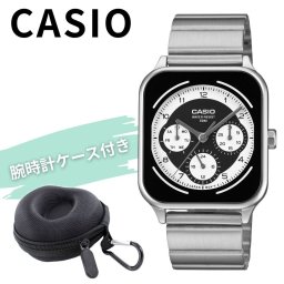 カシオ 腕時計 メンズ スクエア ブラック シルバー メタル 多針 日付 曜日 24時間表示 アナログ CASIO 海外モデル おしゃれ ビジネス プレゼント 収納ケース付き ギフト 成人 卒業 入学