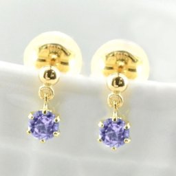 ピアス レディース 18金 アメジスト イエローゴールドk18 スタッドピアス ブラ 揺れる 18k 一粒 ジュエル プチピアス 2月 3mm 納期1週間 クリスマス