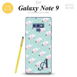 Galaxy Note 9 ギャラクシー ノート9 SC-01L SCV40 スマホケース カバー ソフトケース 花柄・バラ（H） 水色 イニシャル 対応 nk-note9-tp261i[スマホ,スマホケース,スマホカバー,ケース,カバー,ジャケット]