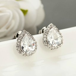 ピアス 両耳用 キュービックジルコニア ホワイト 真鍮 シルバー スタッド ペア ドロップ 大粒 3本爪 ヘイロー シンプル 上品 おしゃれ きれいめ e12071308