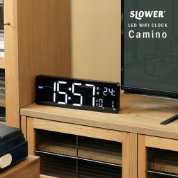 SLOWER LED WiFi 電波時計 カミーノ ブラック SLW428[壁掛け時計 おしゃれ デジタル 時計 壁掛け 大型 LED デジタル時計 文字 大きい 日付 見やすい 置き時計] 即納