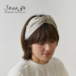 【SAWA  サワ × merinomi メリノミ】 merinomi コラボ 生地 × 綿 麻 生地 クロス ターバン (ms-ct-23)  レディース アクセサリー ヘアバンド 幅広 カチューシャ ピンク ハンドメイド 手作り 作家 コットン リネン ナチュラル クリスマス 母の日 ギフト プレゼント