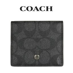 送料無料 コーチ COACH アウトレット メンズ 敬老の日 財布 コインケース CW360 QBMI5(チャコール×ブラック) シグネチャー