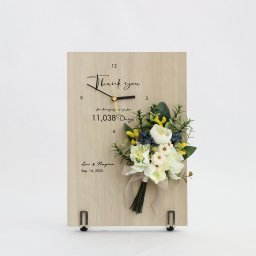 ミニブーケと木製パネルの花時計／クリア・ペール（スタンド付き）