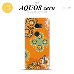 AQUOS zero アクオス ゼロ 801SH スマホケース カバー ソフトケース エスニック花柄 オレンジ イニシャル 対応 nk-801sh-tp1585i[スマホ,スマホケース,スマホカバー,ケース,カバー,ジャケット]