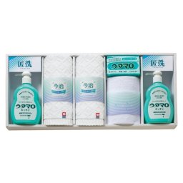 実りの秋の贈り物 石鹸･キッチン洗剤ギフト ウタマロ ウタマロキッチン（300ml）･今治ウォッシュタオル（28×30cm）×各2、ウタマロ石鹸（133g）･マイクロファイバークロス（中国）（25×25cm）×各1