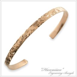 メンズ ブレスレット 18金 ハワイアンジュエリー バングル ハワイアン k18 18k ピンクゴールドk18 波 スクロール 彫金 ハワイ 誕生日 プレゼント クリスマス