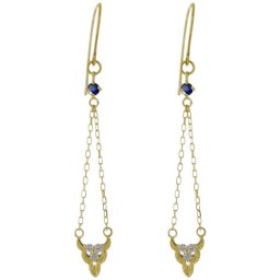 18金 ピアス ロングチェーン 天然石 サファイア 揺れるピアス