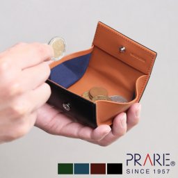 PRAIRIE コードバン ボックス型 小銭入れ アウトポケット 付き 本革 ミニ財布 馬革 コインケース BOX 財布 グリーン/ネイビー/ダークブラウン/ブラック ブランド プレゼント ギフト(09000233r) クリスマス 父の日 女性 春財布 定年退職 バレンタイン 成人祝い