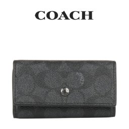 送料無料 コーチ COACH アウトレット 誕生日 メンズ 小物 キーケース 69097 CHR(チャコール) シグネチャー   (男性 プレゼント 本革 レザー ブランド 4連 キーリング キーホルダー 鍵 革小物 ビジネス小物 シンプル  グレー)