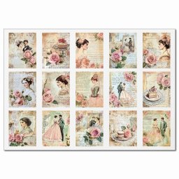 ヴィクトリアンロマンチックアート・Aグループ A4ステッカー 15柄 シール コラージュ 素材 バラ 薔薇 肖像画 結婚式 手帳デコ スマホ 日本製