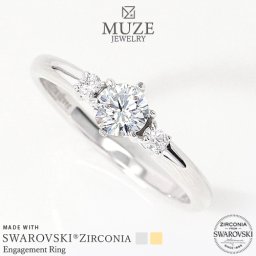 MUZE JEWELRY 指輪   直径4.3mm（0.3ct相当） プラチナ仕上げ オーダーメイド プラチナ仕上げ K18ゴールド仕上げ エンゲージリング 婚約指輪  スワロフスキージルコニア使用リング プロポーズ サプライズ  記念 made in japan 刻印 名入れ roryxtyle