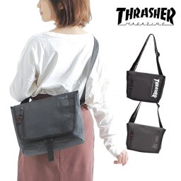 THRASHER スラッシャー メッセンジャー バッグ スケーター スケボー SKATER コンパクト ショルダーバッグ ユニセックス 男女兼用 ロゴ シンプル メンズ レディース 斜め掛け ミニショルダー スケートボード スノボ THR-122
