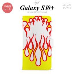 SC-04L SCV42 Galaxy S10+ 手帳型スマホケース カバー ファイヤー 炎 白 黄 nk-004s-s10p-dr1306