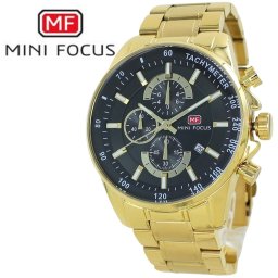 正規品 MINI FOCUS メンズ腕時計 クロノグラフ クォーツ 日付表示 ステンレスバンド かっこいい 腕時計 手表 メンズ ゴールド ブラック 高級感 おしゃれ ビジネス カジュアル 誕生日 プレゼント 男性 旦那 彼氏 ギフト 父の日 成人 卒業 入学