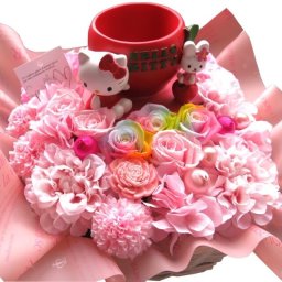 誕生日プレゼント 彼女 キティ アップル 花束風 レインボーローズ プリザーブドフラワー入り ギフト ケース付き 誕生日プレゼント・記念日の贈り物におすすめのフラワーギフト