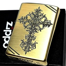 ZIPPO ライター 十字架 ゴシック ジッポ かっこいい クラシッククロス ブラス燻し Classic Cross ダイアゴナル 彫刻 アンティークゴールド 美しい メンズ 金 プレゼント おしゃれ ギフト