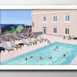 夏の風景 ハワイ Hawaii プール A3 サイズ ポスター アート おしゃれ 絵画 インテリア 北欧 イラスト マット紙 艶消し アートパネル 額 フレーム デザイン 壁掛け ギフト 新築祝い ディスプレイ 引越し祝い　新生活　空間デザイン