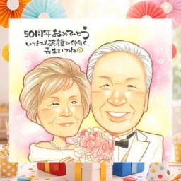 金婚式 似顔絵 贈り物 プレゼント 名入れ ギフト 手描き 金婚式 記念日 お祝い 結婚記念日 結婚50周年 両親 お母さん 祖父母 家族 夫婦 お父さん 修正無料 下書き確認 名入れ 実績多数 サプライズ 一生もの 喜ばれる 思い出 長寿 50周年 感謝 応援 おしゃれ 古希祝い ウェディングギフト お祝いの品 ハロウィン 色紙 長寿祝い 大人数 闘病中の方への励まし
