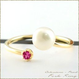 k18 レディース リング 18金 指輪 ルビー パール フォークリング ピンキーリング 18k イエローゴールドk18 華奢 7月 クリスマス