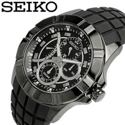 SEIKO セイコー 腕時計 メンズ マルチカレンダー レトログラード ラバーベルト 100M防水 ブラック 多機能 クオーツ SRL071P1