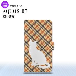 SH-52C AQUOS R7 手帳型スマホケース カバー 猫 バイアスチェック 赤茶  nk-004s-r7-dr953