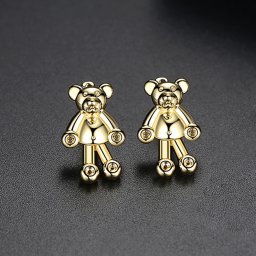 ピアス 両耳用 キュービックジルコニア 真鍮 イエローゴールド シルバー フープ 可愛い かわいい モチーフ 動く ティディベア くま めちゃかわいい e18041939