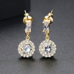 ピアス 両耳用 キュービックジルコニア 真鍮 ホワイト イエローゴールド シルバー スタッド ラウンド 中粒 メレ ヘイロー 揺れる ゆれる ぶら下がり e18041631