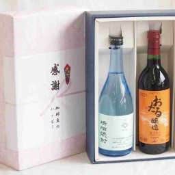 実りの秋の贈り物 感謝の贈り物ボックス 透き通る旨さ清酒焼酎と国産ワインセット(おたる醸造 赤ワイン 甘口(北海道)720ml大分県井上酒造清酒焼酎44度 720ml