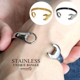 ステンレス レンチバングル メタルバングル ブレスレット 腕輪 ゴールド 18KGP シルバー 工具 道具 六角 スパナ 重厚感 金属アレルギー対応