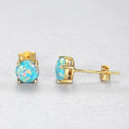 ピアス 両耳用 人工オパール ホワイト ブルー グリーン シルバー925 シルバーとイエローゴールド スタッド ラウンド 大粒 一粒 4本爪 可愛い かわいい ce0239