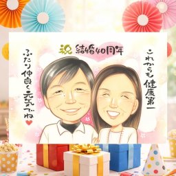 プレゼント ルビー婚式 似顔絵 手描き 贈り物 ギフト 名入れ ルビー婚式 お祝い 結婚40周年 記念日 結婚記念日 両親 ご夫婦 家族 夫婦 お父さん 名入れ 修正無料 下書き確認 親孝行 喜ばれる サプライズ 宝物 思い出 40周年 記念 感謝 おしゃれ 初任給 大人数 還暦祝い オーダーメイド 色紙 ブライダルギフト 白寿祝い ウェディングギフト 米寿祝い