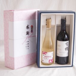 実りの秋の贈り物 感謝の贈り物ボックス林檎スパークリングと国産ワインセット(酸化防止剤無添加 有機あずさ赤ワイン 中口(長野県)720ml果実の泡 北海道林檎スパークリング500ml 