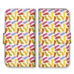 ＼全機種対応／ スマホケース 手帳型 スマホカバー 手帳タイプ スマートフォン ケース カバー 柄物 足跡 フットマーク パターン カラフル かわいい おしゃれ カードホルダー付き カード収納 合皮 合成レザー