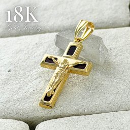 K18 クロス 十字架 チャーム ペンダントトップ オニキス リバーシブル 18金 ゴールド ジーザス レディース メンズ ギフト 誕生日 記念日 成人 卒業 入学