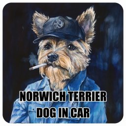 NORWICH TERRIER ノーリッチテリア DOG IN CAR カーステッカー 犬 作業服 ちょい悪 13x13cm 正方形 防水 屋外 屋内 ドッグオンボード デカール