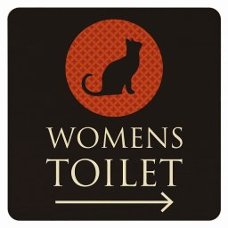 9x9cm トイレ 御手洗 TOILET トイレマーク ねこ 猫 ネコ ミッドナイト風 WOMENS 右 矢印 ピクトサイン 木製ドアサイン ドアプレート インテリア 施設 案内