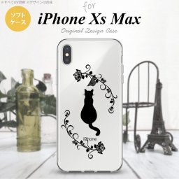 iPhoneXsMax iPhone XS Max スマホケース ソフトケース 猫とバラ B 黒 メンズ レディース nk-ixm-tp1143