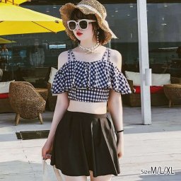  バックシャン バックフリル フレア オトナ女子 お洒落 セクシー ストラッピー 無地 盛れる 小胸 洋服風 露出控えめ 海 プール ビーチ チェック 黒