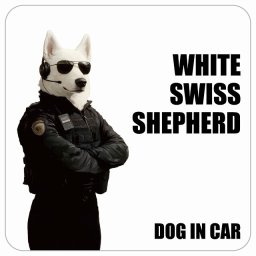 名入れ可 White Swiss Shepherd ホワイトスイスシェパード カーステッカー シール 犬 セキュリティガード風 ちょい悪 13x13cm 正方形 防水 屋外 屋内 ドッグオンボード デカール