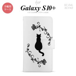 SC-04L SCV42 Galaxy S10+ 手帳型スマホケース カバー 猫とバラ nk-004s-s10p-dr1143
