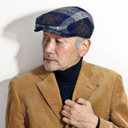 チェック ハンチング ハリスツイード 帽子 メンズ 秋 冬 カシュケット ウール100% Kaszkiet インポート ハンチング帽 ウール ブランド生地 ネイビー系 ホームスパン 裏地キルティング 暖か クリスマス ギフト包装 ラッピング 父の日