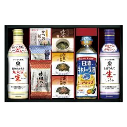 キッコーマン塩分ひかえめ生しょうゆ&バラエティギフト ／セット・詰め合わせ 調味料 食品 敬老の日 プレゼント ギフト お祝い いつ 70代 80代 メッセージ おじい おばあ 祖父母 お彼岸 お供え 秋 2026 送料無料 ギフト プレゼント プチギフト 内祝い 快気祝い 出産祝い 結婚祝い 引出物 新築祝い お返し
