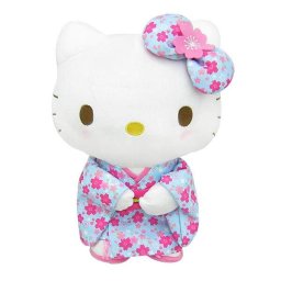 ハローキティ ぬいぐるみ M 水色 桜着物