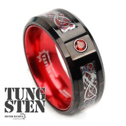タングステン リング 指輪 メンズ ブラック ドラゴンライン レッド 一粒 ストーン 男性 リング 金属アレルギー対応 tungsten プレゼント silver kyasya