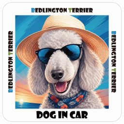 名入れ可 Bedlington Terrier ベドリントンテリア 犬 カーステッカー シール DOG IN CAR 海 麦わら帽子 サングラス 夏 13x13cm 正方形 防水 屋外 屋内 車ステッカーステッカー 車 バイク サインステッカー カーサイン